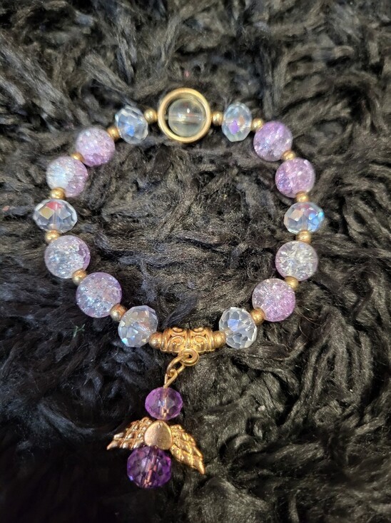 Jewelry - Lavender Crystal Angel Charm Bracelet - Women's Jewelry